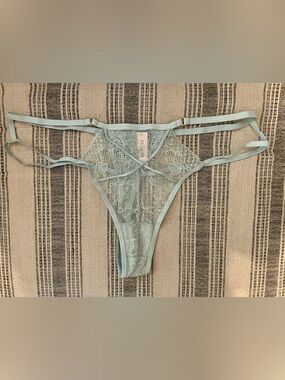 NWT Victoria’s Secret Very Sexy Sheer Lace Strappy Thong Panty - Light Blue